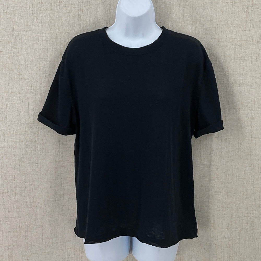 We The Free T Shirt Women S Black Cotton Relaxed Cuffed Boho Minimalist Capsule